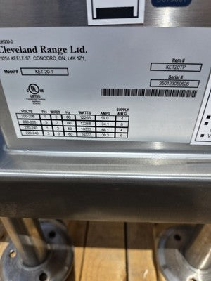 2025 Cleveland KET-20-T 20 Gallon Steam Kettle NEW